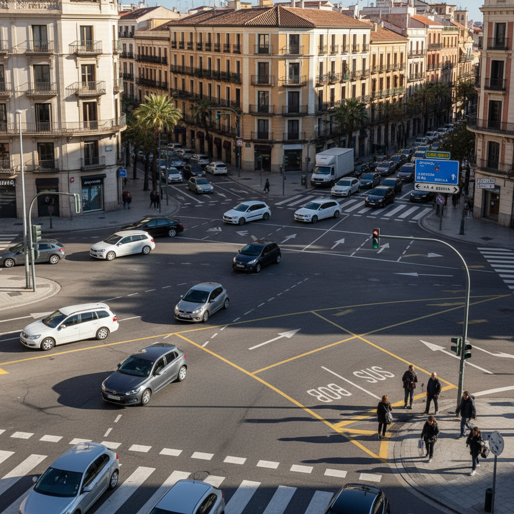 Traffic on a Spanish road illustrating real driving scenarios