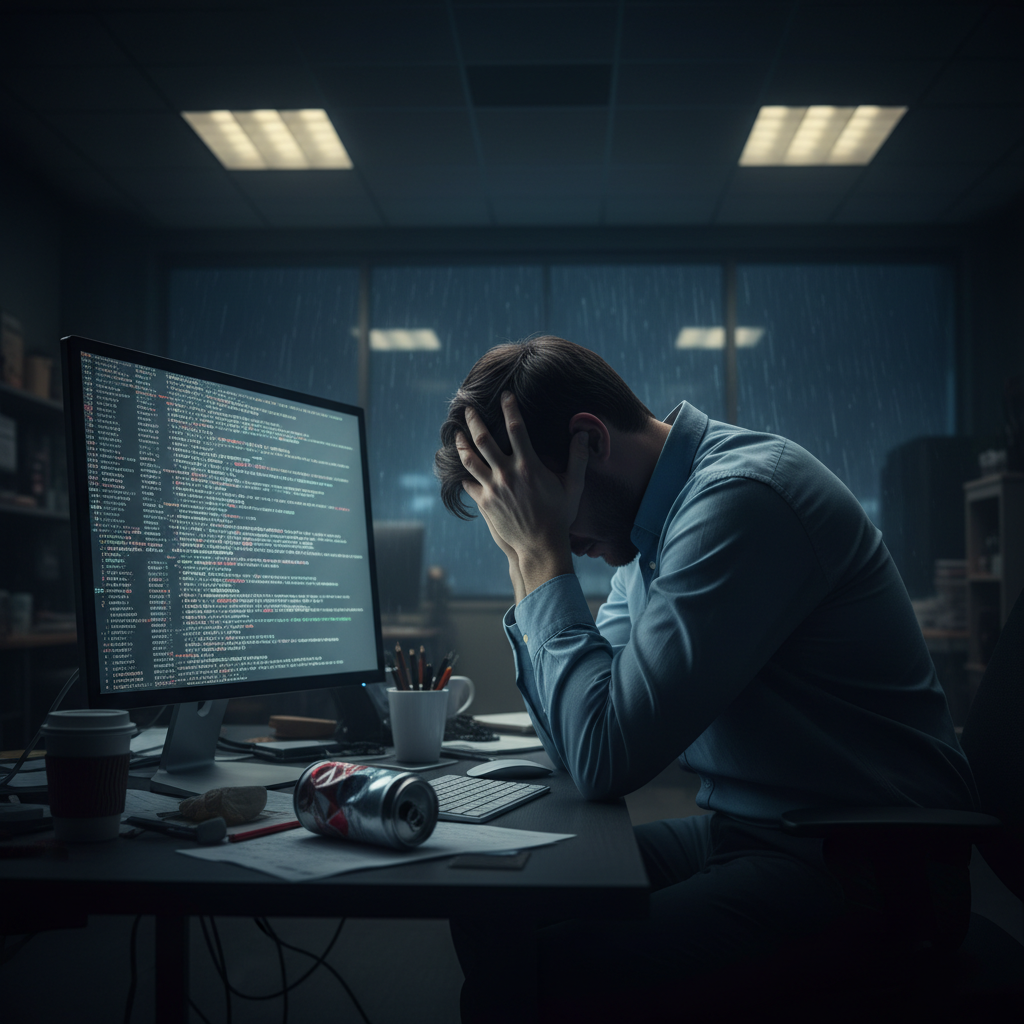 Frustrated person looking at confusing text on a screen