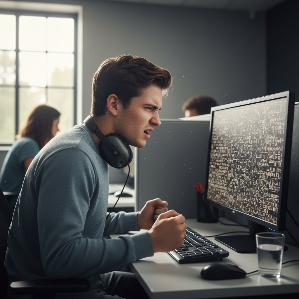 Person looking confused while reading a document