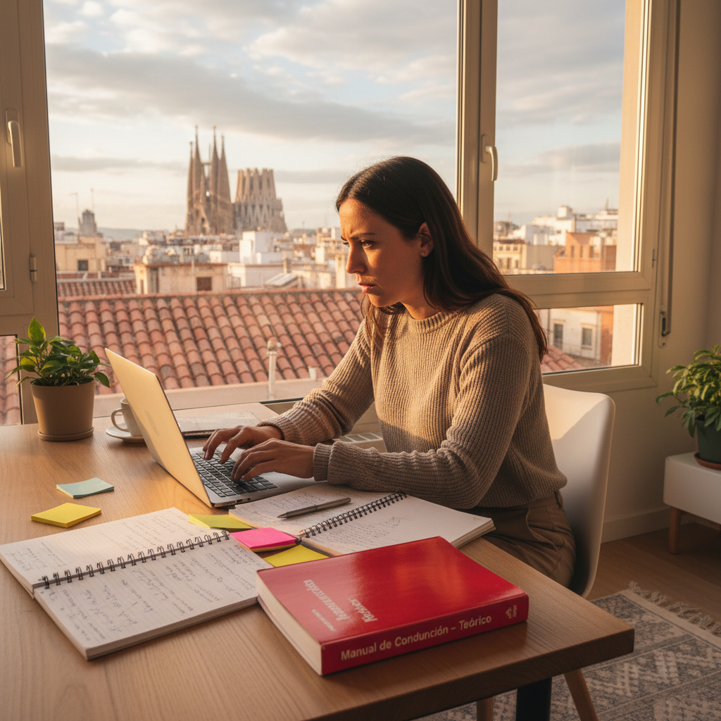 A person studying for a driving test on a laptop