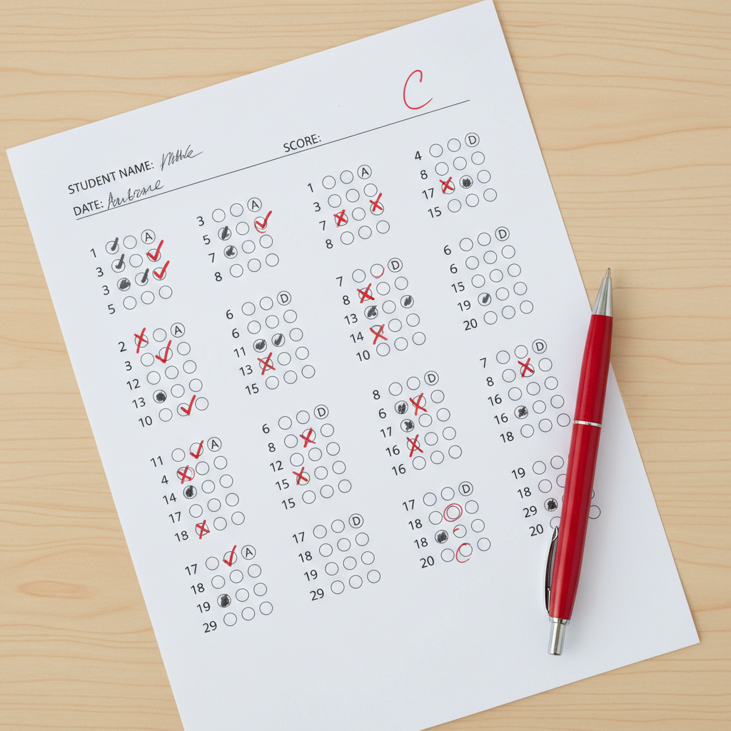 Score sheet with checkmarks and crosses