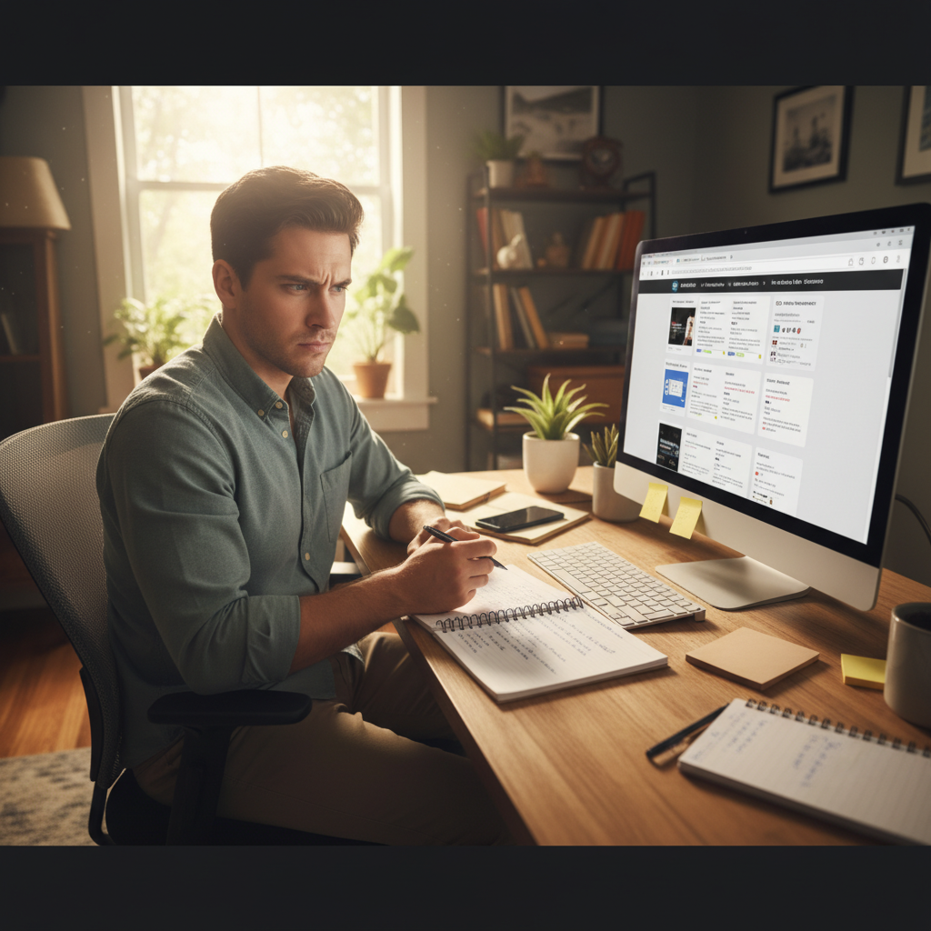 Person carefully evaluating online resources on a computer