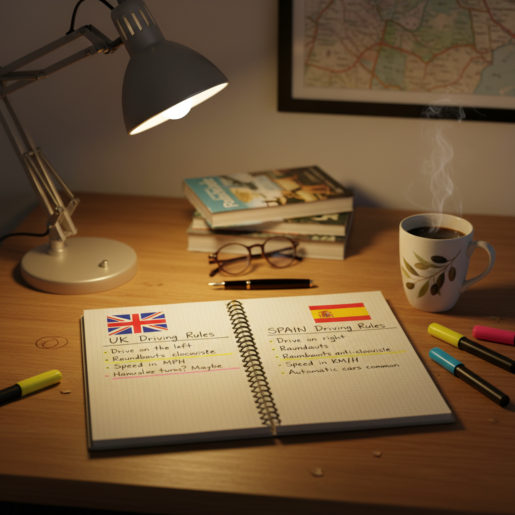 Person studying with notes comparing rules from different countries