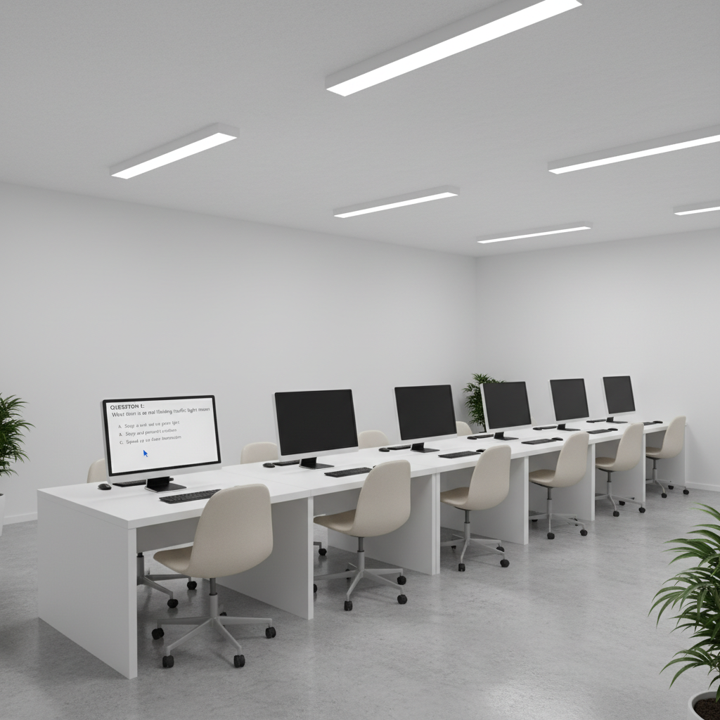 Computer screen showing a multiple choice exam interface