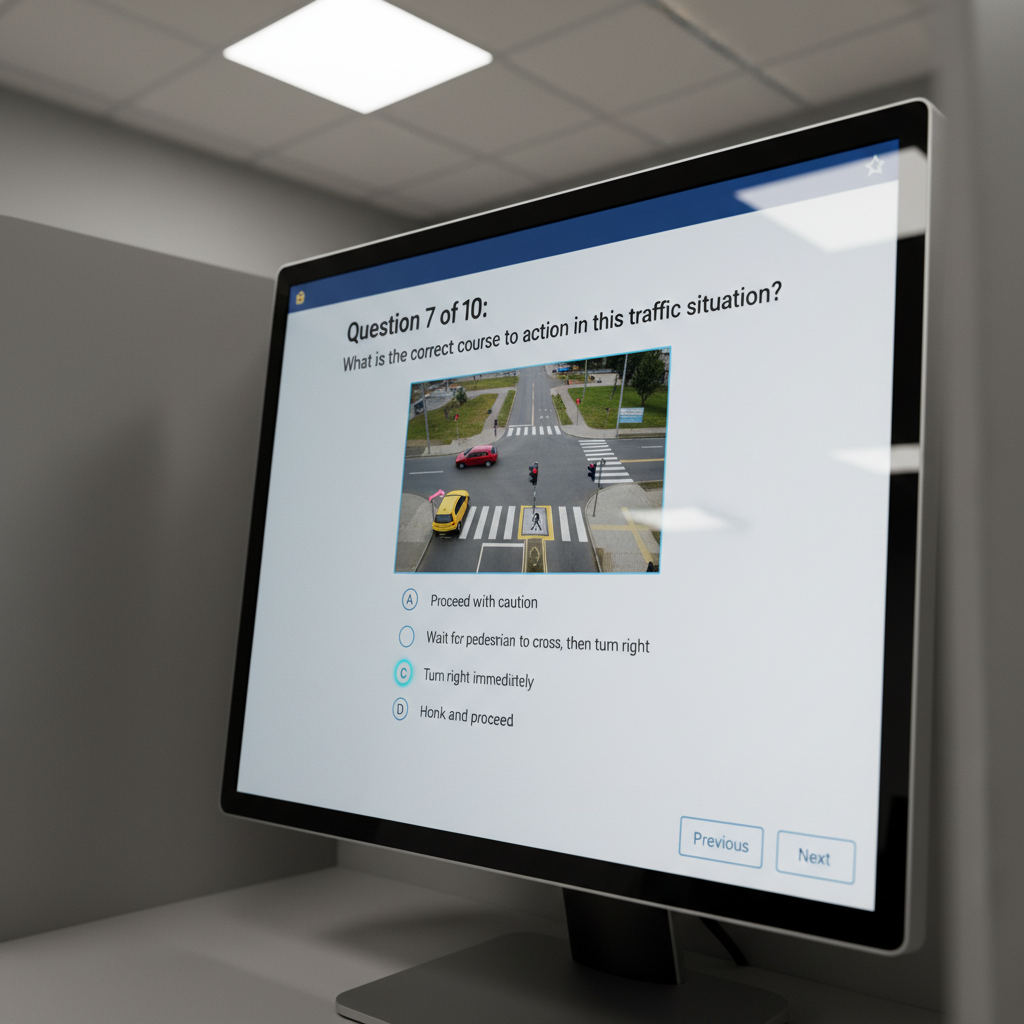 Close-up of a computer screen displaying an exam interface