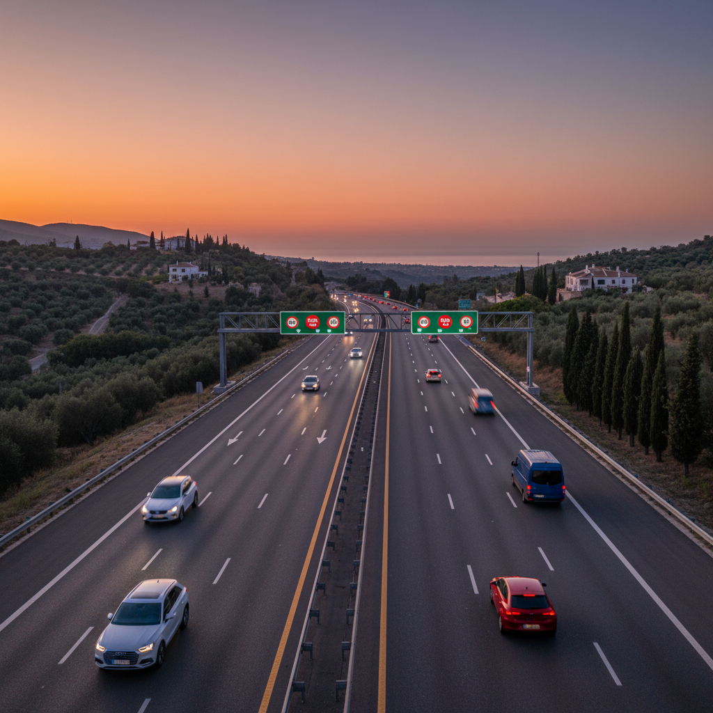 Spanish highway at night with traffic flowing smoothly