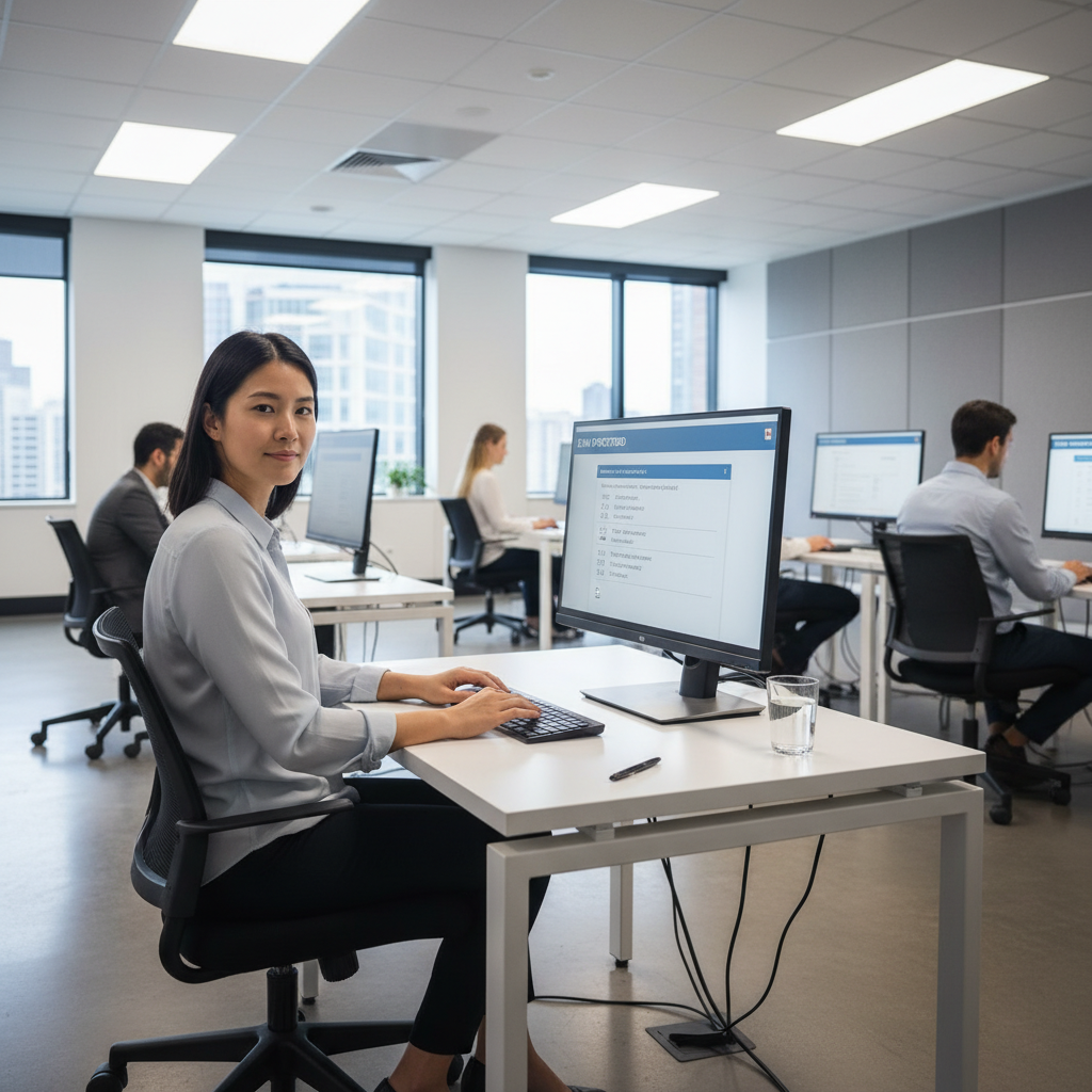 Person confidently taking an exam on a computer