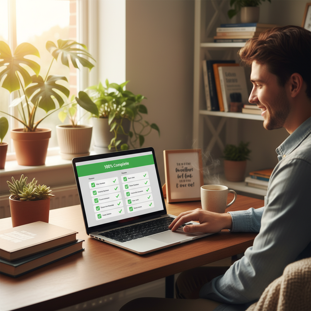 Person confidently completing a practice driving test