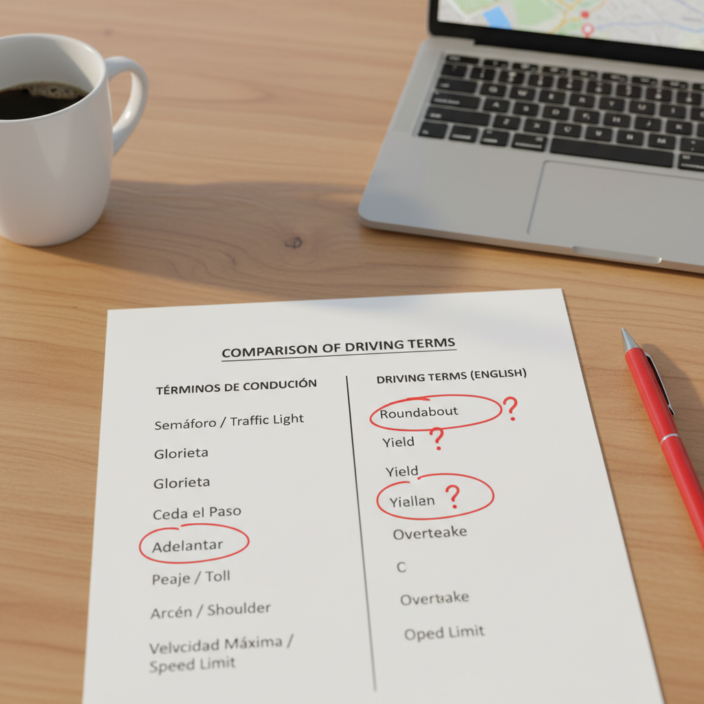 Comparison of Spanish and English driving terminology