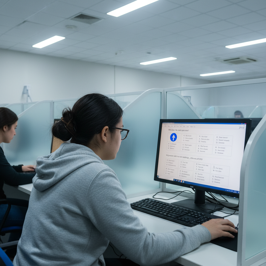 Student practicing DGT theory questions on a computer