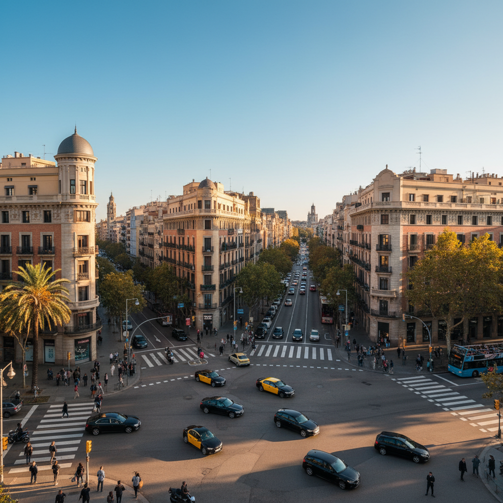 Barcelona cityscape with streets and traffic