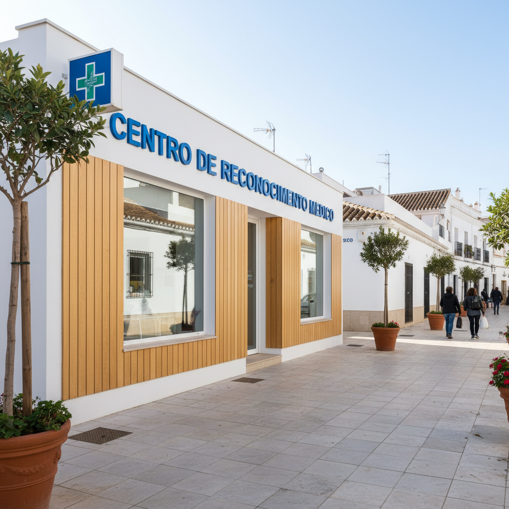 Medical examination center entrance in Spain