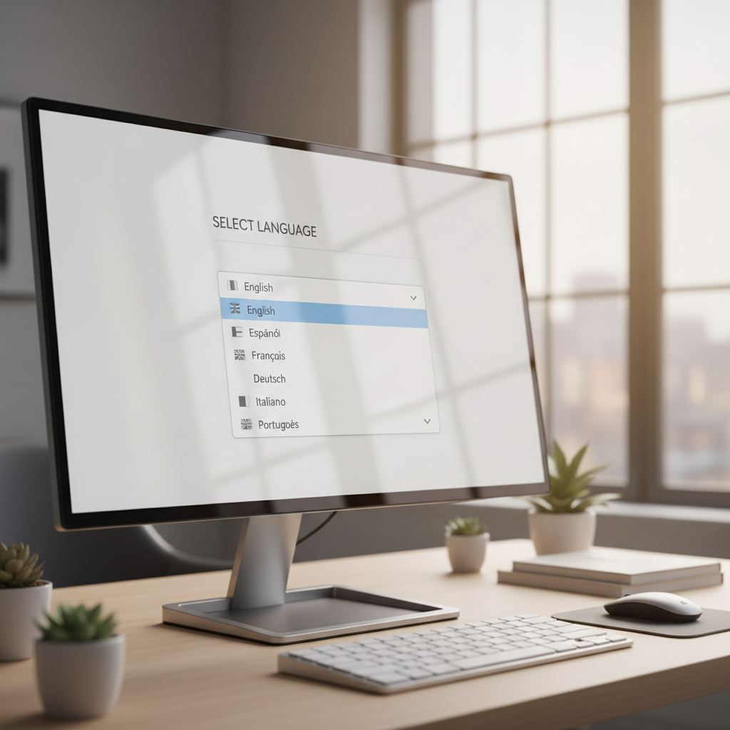Computer screen showing a language selection interface
