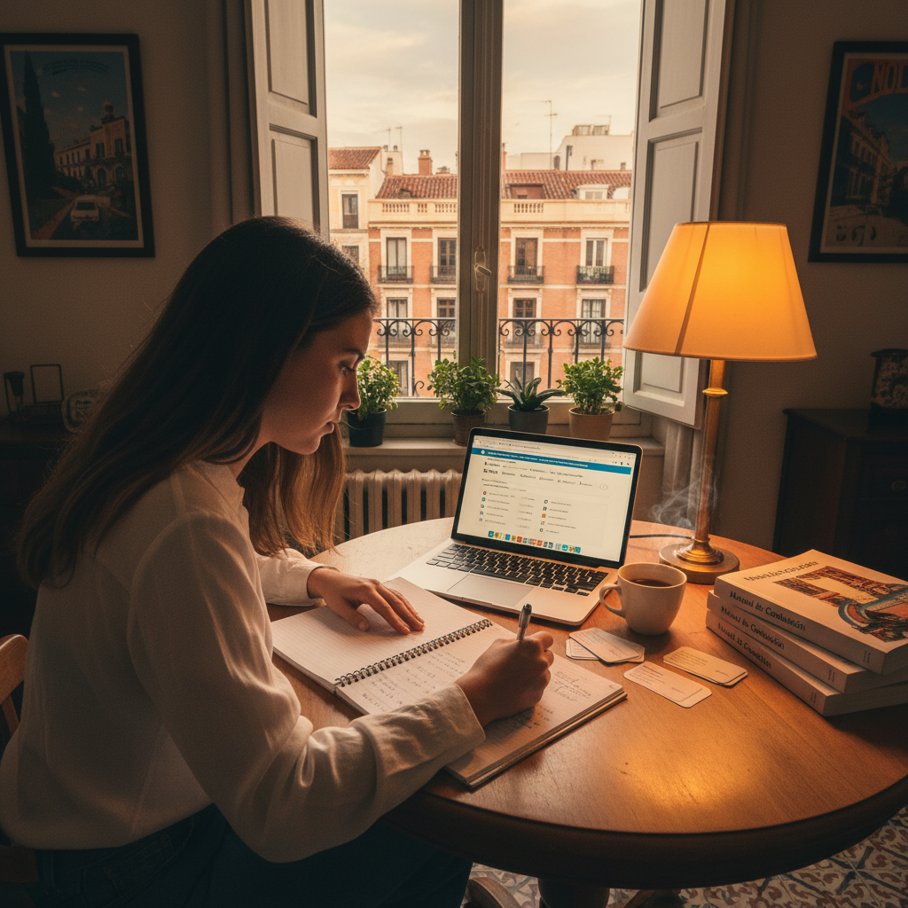 A person reviewing driving theory materials at a desk