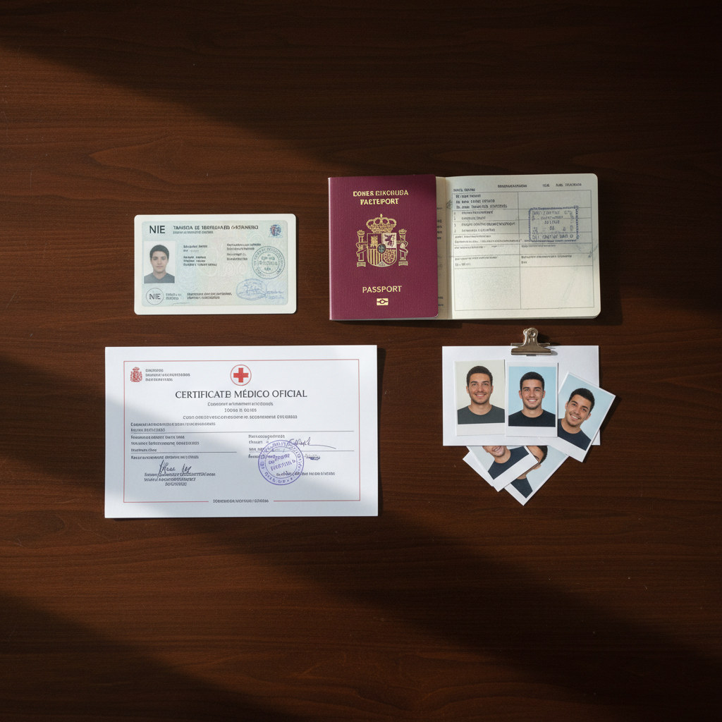 Official documents and identification cards laid out on a table