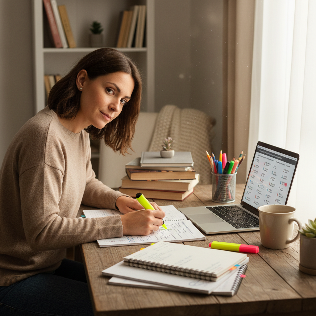 Person studying effectively with practice materials