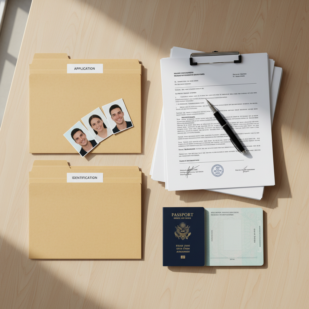 Organized stack of documents and folders ready for submission