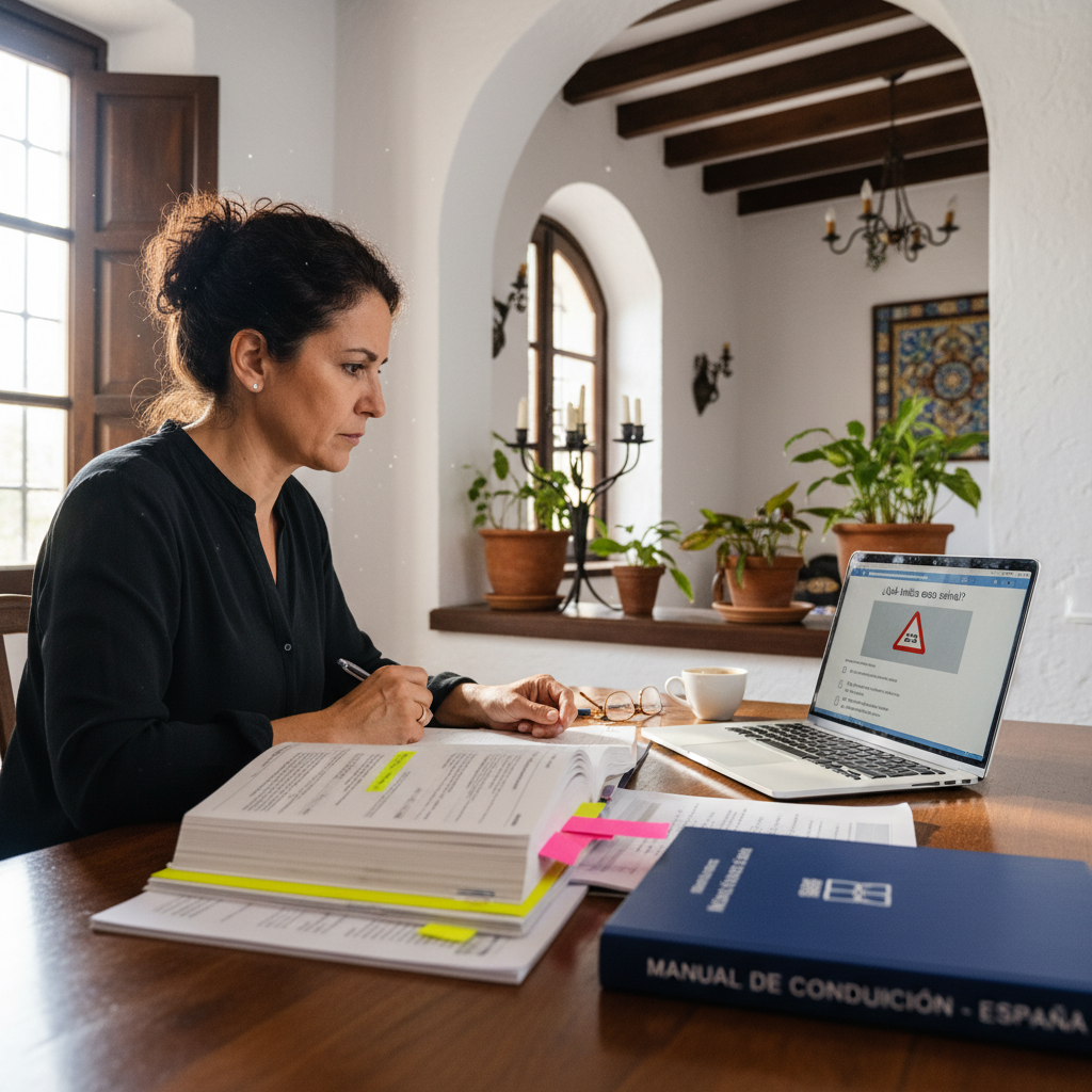 Experienced driver studying at a desk with determination