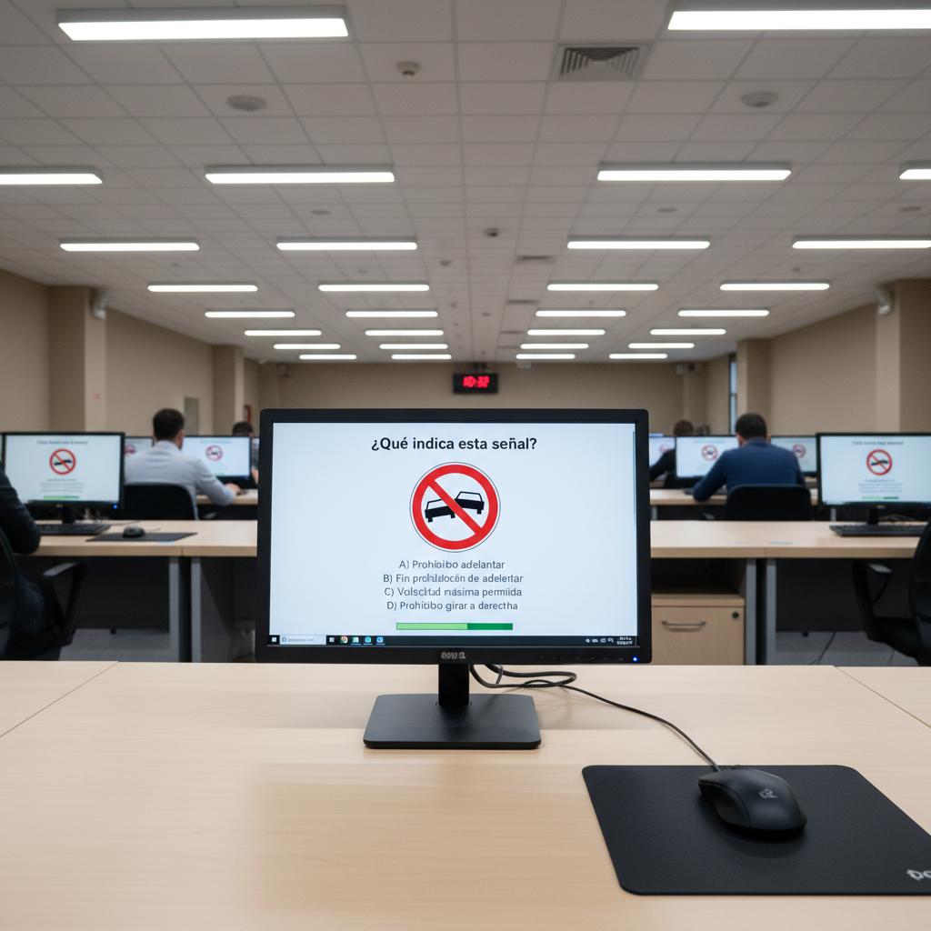 A computer screen showing a driving theory practice test