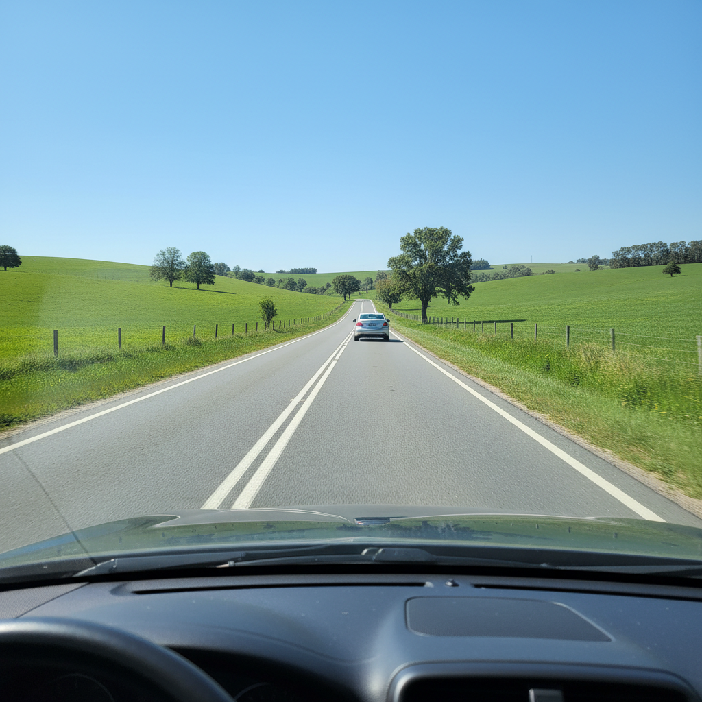 Road with solid continuous line markings