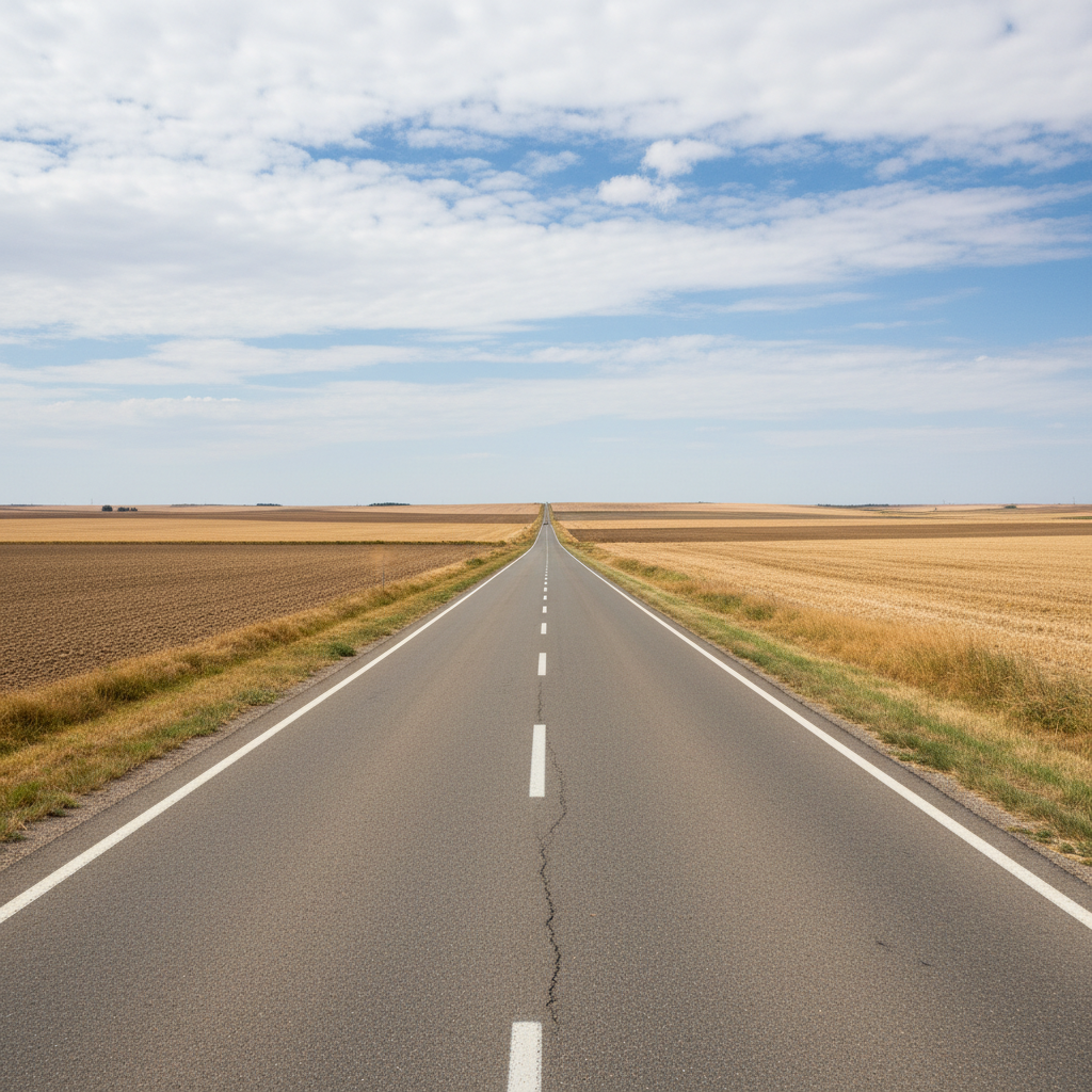 Straight road with clearly visible lane markings stretching into the distance