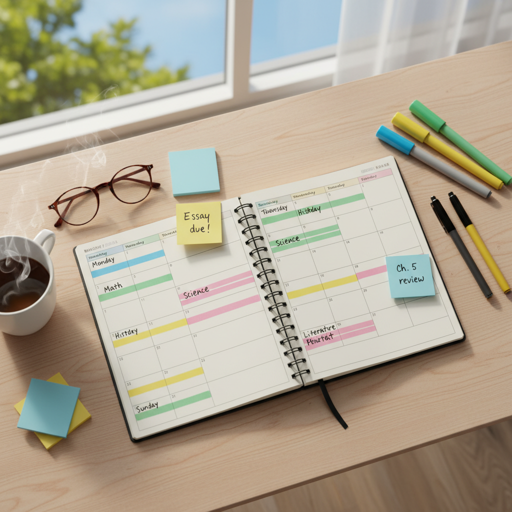 Weekly study planner with structured learning blocks