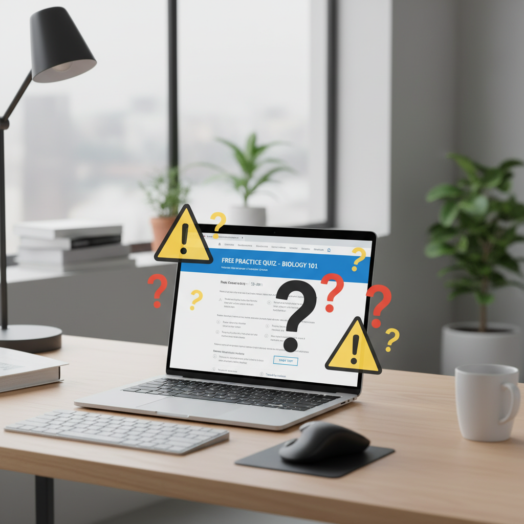 Laptop showing a free practice test website