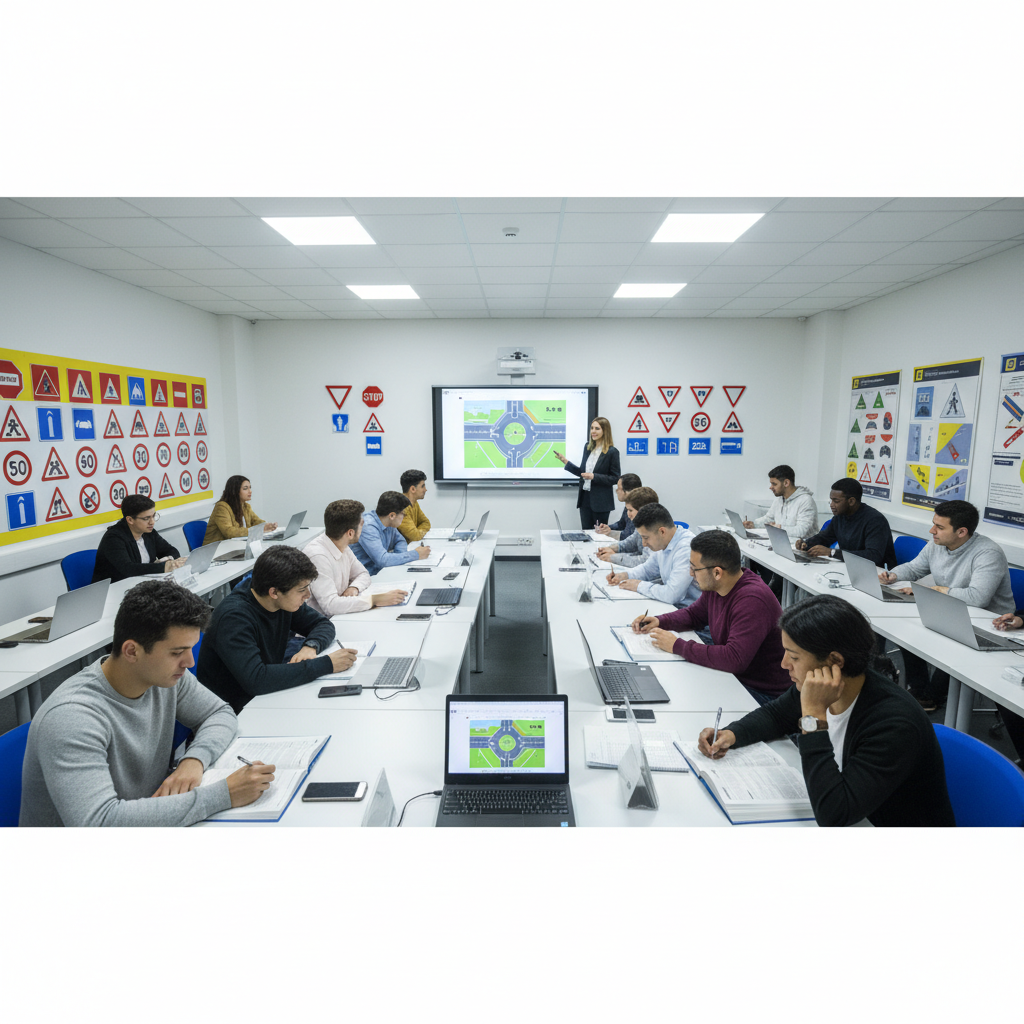 A person studying at a desk with documents and a laptop