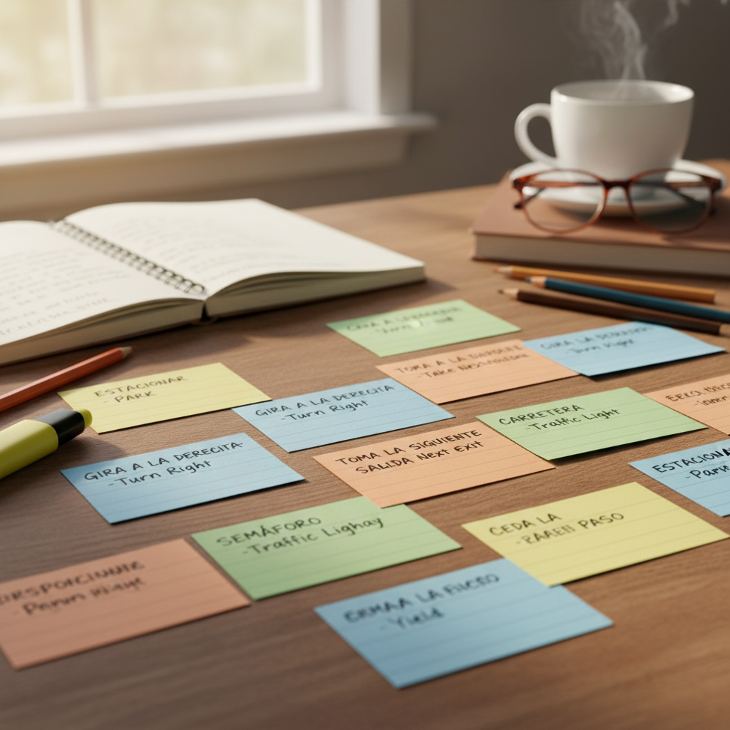 Spanish-English vocabulary flashcards for driving terms